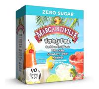 Margaritaville Singles to Go Mélange de boisson à eau, paquet varié, contient 4 saveurs : punch aux fruits des Caraïbes, pina Colada, fraises daiquiri et margarita, 1 boîte (40 portions individuelles)