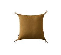 MARGAUX - Coussin Déhoussable 45x45cm avec Pompons Lin Lavé Coloris Caramel - Altobuy Lin