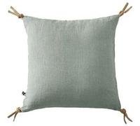 Coussin Déhoussable 45x45cm avec Pompons Lin Lavé Coloris Eucalyptus - MARGAUX -