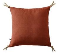 MARGAUX - Coussin Déhoussable 45x45cm avec Pompons Lin Lavé Coloris Paprika - Altobuy