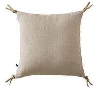 MARGAUX - Coussin Déhoussable 45x45cm avec Pompons Lin Lavé Coloris Sable - Altobuy G