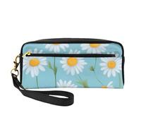 Marguerite blanche sur fond bleu clair imprimé élégant pour femme trousse de maquillage compagnon de voyage pochette de toilette pour l'école bureau cas