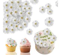 Marguerite Comestibles Toppers Gâteau,Marguerites en Azyme,Décoration Gâteau Fleurs Comestibles,Déco Alimentaire pour Cupcakes,Pâtisseries - Mariage,Anniversaire