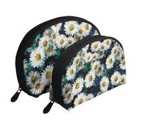 Marguerite de Mode, Trousse de Maquillage Coquille Femme Petit Porte-Monnaie Trousse de Toilette Trousse à cosmétiques 2 pièces