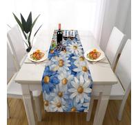 Marguerite Fleur Chemin de Table Decoration Anniversaire, Aquarelle Fleurs Botaniques Chemin de Table Lavable Facile d'entretien pour Decoration Mariage Bapteme Table Cuisine Fête 33 x 143 cm