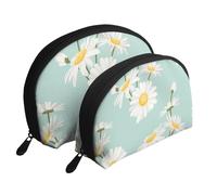 Marguerite Fleur Luxuriante Floral, Trousse de Maquillage Coquille Femme Petit Porte-Monnaie Trousse de Toilette Trousse à cosmétiques 2 pièces