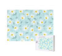 Marguerite Florale délicate Bleue et Blanche,Puzzle Familial en Bois de 300 pièces pour Adultes et Adolescents, décoration d'intérieur