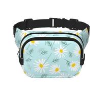 Marguerite Florale délicate Bleue et Blanche,Sac Banane carré Double Couche, Sac de Poitrine
