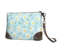 Marguerite Florale délicate Bleue et Blanche,Sacs à Main en Cuir PU pour Femmes, Pochette à Fermeture éclair, Portefeuille, Sac à Main avec dragonne