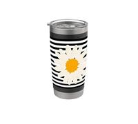 Marguerite rétro noir blanc rayé art Gobelet isotherme en acier inoxydable double paroi