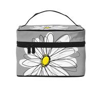 Marguerite Tendance avec du Gris et du Jaune, Trousse de Maquillage Trousse à cosmétiques Trousse de Toilette de Voyage Portable Trousse à Crayons