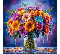 Marguerites colorées Peinture Diamant Adulte,DIY Carré Art du Diamant Painting Kit Complet,5D Broderie Fleurs Diamond Painting pour Adultes Point de Croix Cristal Painting pour Murale Décor 75x75 cm