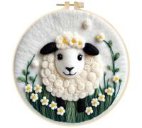 Marguerites Feutrage de Laine Kit, Kit de Broderie Bouquet de Fleurs Blanches, Kit de Feutrage à L'aiguille Cadre Débutant Adultes avec Cadre Photo, Laine, Tapis de Mousse et Laine Feutrage Outil #2