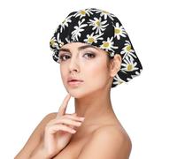 Marguerites Fleurs Florales Fleur Noir et Blanc Simple,Bonnet de nuit en satin pour adulte - Bonnet de nuit élastique pour femme, couvre-cheveux de nuit