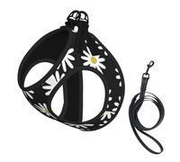 Marguerites Fleurs Florales Fleur Noir et Blanc Simple,Harnais pour Animaux de Compagnie, Harnais réfléchissant réglable pour Chien,S