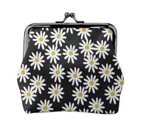 Marguerites Fleurs Florales Fleur Noir et Blanc Simple,Porte-Monnaie en Cuir PU, Petit Portefeuille, Pochette à Monnaie avec Fermoir Baiser