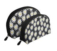 Marguerites Fleurs Florals Fleur Noir Et Blanc Simple, Trousse de Maquillage Coquille Femme Petit Porte-Monnaie Trousse de Toilette Trousse à cosmétiques 2 pièces