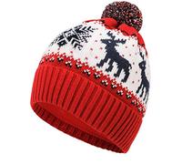 Marhatter Bonnet d'hiver norvégien pour femme - Bonnet à pompon - Bonnet tricoté - Renne