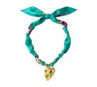MarHermoso Collier à breloques pour femme - Collier ras du cou en acier inoxydable - Pendentif d'amour fait à la main - Bandana en soie verte - Tendance - Vintage - Bohême, Moyen, Plaqué or, Pas de