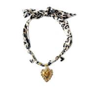 MarHermoso Collier à breloques pour femme - Collier ras du cou tendance léopard en acier inoxydable - Pendentif cœur tendance vintage fait à la main - Cadeau bandana en soie, Moyen, Plaqué or, Pas de