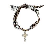 MarHermoso Collier écharpe pour femme, collier ras du cou avec pendentif croix, tendance, vintage, fait à la main, bijou cadeau léopard, bandana en soie, style western bohème, Moyen, Cristal, Pas de