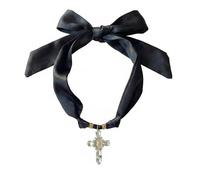 MarHermoso Collier écharpe pour femme, collier ras du cou avec pendentif croix, tendance, vintage, fait à la main, bijou cadeau léopard, bandana en soie, style western bohème, Moyen, Cristal, Pas de