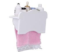 Marhynchus 1/12 Scale Dollhouse Furniture Miniature Salle de Bain Accessoires de Serviette en Bois avec Bouteilles de Parfum Serviettes Roses pour Les Amateurs de Poupée
