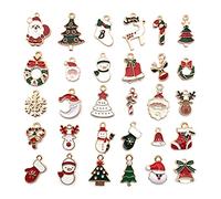 Marhynchus 30 Pièces Breloques de Noël en Alliage émaillé Père Noël Flocon de Neige Arbre de Lune Bonhomme de Neige Cloches Pendentifs pour Colliers Bracelets Boucles D'oreilles (BLACK)