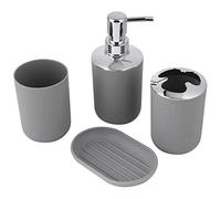 Marhynchus Ensemble D'accessoires de Salle de Bain 4 Pièces, Distributeur de Savon en Plastique, Tasse de Rangement, Tasse de Rinçage, Porte-Savon, Finition de Galvanoplastie Moderne pour (Gray)
