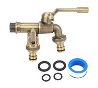 Marhynchus Robinet D'eau Extérieur à Double Robinet, Remplacement de de Jardin Mural en Laiton avec 2 Sorties Indépendantes, Entrée de 3/4 Pouces pour Connexion de Tuyau de Lessive