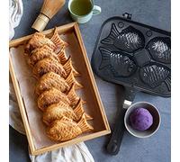 Marhynchus Taiyaki Maker Moule à Gaufres en Forme de Poisson 4 Plateaux Moule de Cuisson Antiadhésif en Fonte D'aluminium avec Support Fixe pour Pâte de Chocolat aux Haricots Rouges Taiyaki