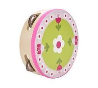 Marhynchus Tambour à Main en Bois Tambourin à Main avec 4 Paires Cymbales en Métal Motifs Colorés pour les Enfants Adultes Chantant L'instrument de Percussion Dansant (Quatre fleurs fleurissent)