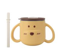 Marhynchus Tasse Isolante pour Tout-petits avec Paille, Tasse Isolée à Double Paroi en Acier Inoxydable 316L, Design de Dessin animé Mignon pour Enfants avec Deux Poignées, capacité de 250 (YELLOW)