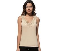 Maria Angel Débardeur uni en coton à bretelles larges avec bordure en dentelle pour femme, beige, 44-46