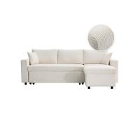 MARIA - Canapé d'angle réversible, convertible en velours côtelé avec coffre - Blanc