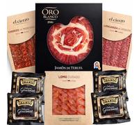 MARIA GOURMET - Panier Gourmand a Offrir Coffret Gourmand Charcuterie Espagnole Gourmet - Jambon de Teruel AOP coupé à la main - Lomo Duroc - Chorizo de Montagne - Saucisson Longaniza d’Aragon - Box1