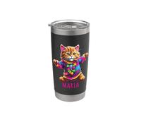 Maria Motif chat dansant coloré pour fille Nom Maria Gobelet isotherme en acier inoxydable double paroi