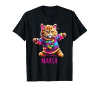 Maria Motif Chat Dansant coloré pour Fille Nom Maria T-Shirt Graphique avec Valeur
