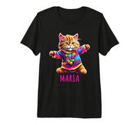 Maria Motif Chat Dansant coloré pour Fille Nom Maria T-Shirt Haut de Gamme