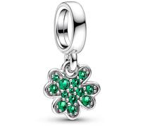 MariaFonte Bracelet souple avec clip et breloque trèfle à quatre feuilles vert ornée de zircons compatible avec tous les pendentifs argentés d'origine