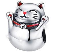 MariaFonte Breloque Bead Charm Chat Japonais Maneki Neko Pendentif Original Charming Argent 925 Coeur Maman Compatible Rose Porte-bonheur Famille Noël Femme Bracelet Fille Bracelet Set