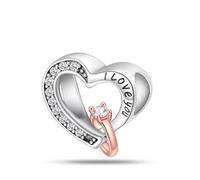 MariaFonte Breloque Charm Nouveauté 2025 Compatible Toutes Marques Pendentif Coeur 'I love you' Bague Zircone Rose Anniversaire Pendentifs Original Bead Argent 925 Porte-Bonheur Famille Noël