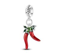 MariaFonte Charm Nouveau 2025 Compatible Toutes Marques Pendentif Corne Double Piment Rouge Anniversaire Pendentifs Original Bead Argent 925 Maman Perle Porte-Bonheur Coeur Noël