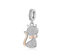 MariaFonte Charm Pendentif Chat Zircones Pendentifs Original Charming Bead Argent 925 Maman Beads Compatible Rose Porte-bonheur Famille Noël Femme Bracelet Or Fille Soeur Infini