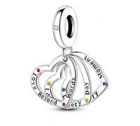 MariaFonte Charm Triple cœur Compatible Toutes Marques Anniversaire Mariage Porte-Bonheur Pendentifs Argent 925 Bead Originales Amitié Perle Famille Noël Zircone Blanc Rouge Jaune Bleu