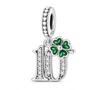MariaFonte Pendentif 10 ans compatibles avec toutes les marques, charm pour anniversaire perles originales et charmantes en argent 925 perle porte-bonheur pour maman cœur famille Noël femme