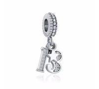 MariaFonte Pendentif 13 ans compatibles avec toutes les marques, charm pour anniversaire perles originales et charmantes en argent 925 perle porte-bonheur pour maman cœur famille Noël femme