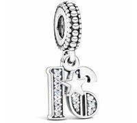 MariaFonte Pendentif 16 ans compatibles avec toutes les marques, charm pour anniversaire perles originales et charmantes en argent 925 perle porte-bonheur pour maman cœur famille Noël femme