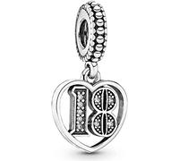 MariaFonte Pendentif 18 ans compatibles avec toutes les marques, charm pour anniversaire perles originales et charmantes en argent 925 perle porte-bonheur pour maman cœur famille Noël femme