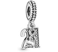 MariaFonte Pendentif 21 ans compatibles avec toutes les marques, charm pour anniversaire perles originales et charmantes en argent 925 perle porte-bonheur pour maman cœur famille Noël femme